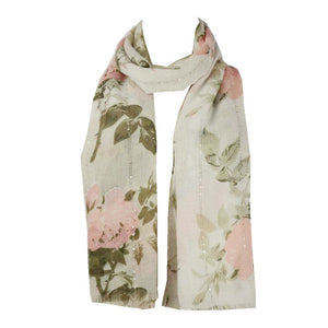 1094401 WAMSOFT Floral Stylish Cotton-Linen Feel Lightweight Polyester Scarf