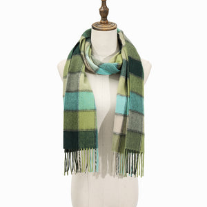 1209005 WAMSOFT Ladies cashmere scarf ,100% Cashmere Winter Scarf, Women Soft Warm Scarf,Plaid,Green Checkered scarf