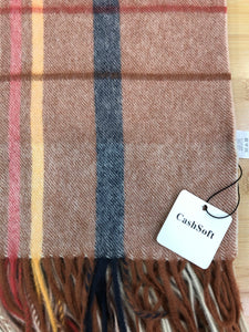 2217-04 CashSoft 100% Wool Scarf,Long Plaid Shawl, Brown&Beige&Blackline
