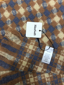 3991-02 SknSoft Women's Scarf Warm Plaid Long Large Scarf, Cold Winter Wraps,Shawls ,Camel & Granada Sky