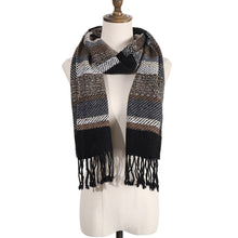 Load image into Gallery viewer, 250202  WAMSOFT 100%Wool Scarf, Cold weather Scarf for Men,Black grey brown blue stripe
