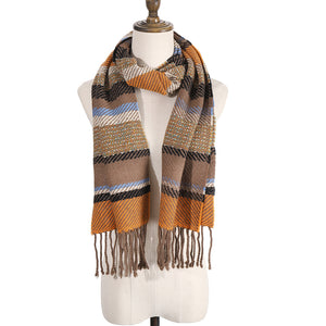 250203  WAMSOFT 100%Wool Scarf, Cold weather Scarf ,Unisex,Orange blue stripe