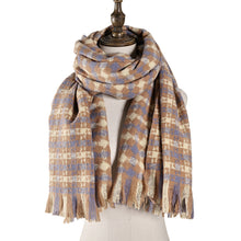 Load image into Gallery viewer, 3991-02 SknSoft Women&#39;s Scarf Warm Plaid Long Large Scarf, Cold Winter Wraps,Shawls ,Camel &amp; Granada Sky
