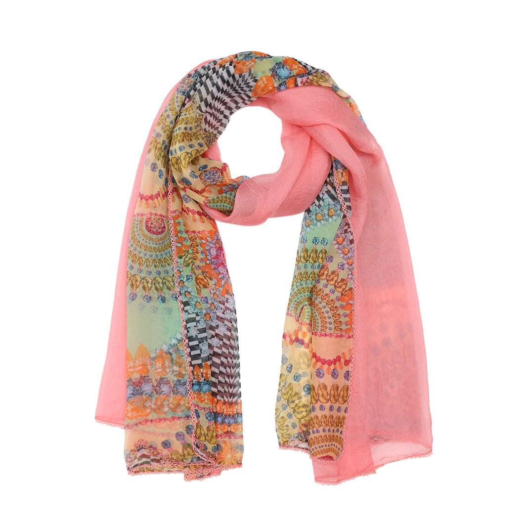 4460-02 WAMSOFT Women's Chiffon Scarf - Lightweight, Comfortable, and Versatile | Fashion Floral Print Scarf Wraps in Rich Colors