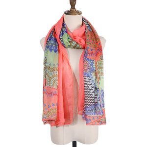 4460-14 WAMSOFT Women's Chiffon Scarf - Lightweight, Comfortable, and Versatile | Fashion Floral Print Scarf Wraps in Rich Colors