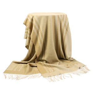4666-08 Woolly Mammoth Merino Wool Blanket - Large 55x83 inches, 1.5 lbs,Wool Fringed Knee Throw Blanket for Couch Bed Outdoor Travel,Light Yellow