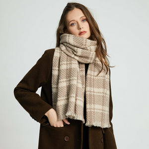 1191301 WAMSOFT Extra Lagre Luxury cashmere scarf,  women‘s Premium cashmere Scarves,Camel Grey Plaid