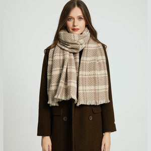 1191301 WAMSOFT Extra Lagre Luxury cashmere scarf,  women‘s Premium cashmere Scarves,Camel Grey Plaid