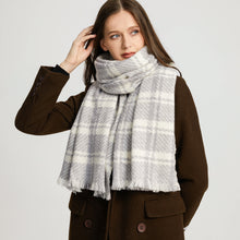 Load image into Gallery viewer, 1191302 WAMSOFT Ladies cashmere scarf ,  100% Cashmere Winter Scarf, Women Soft Warm Scarf,Plaid,Pashmina Scottish Tartan scarf Grey White Gift
