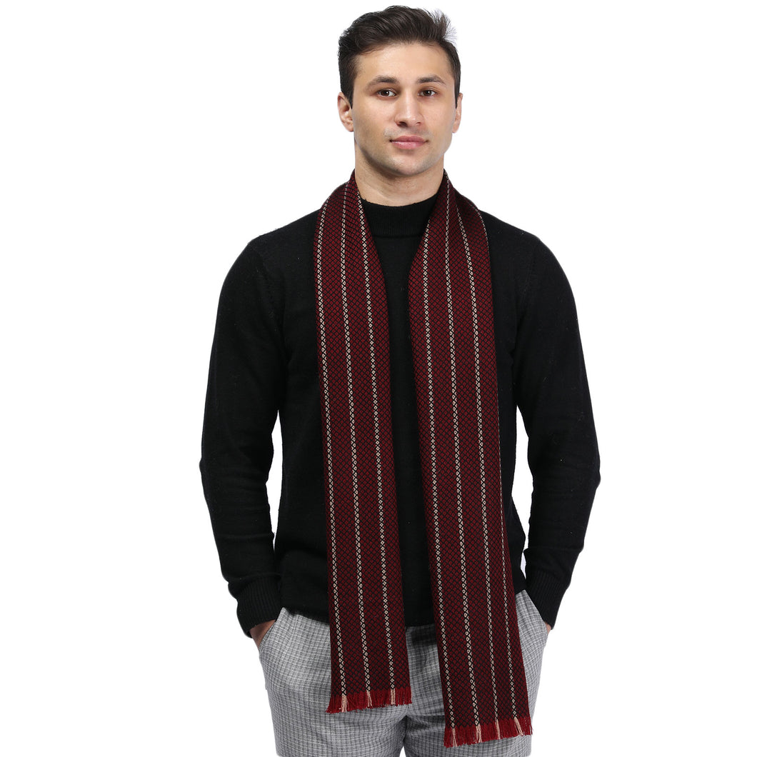 171901  WAMSOFT 100% Pure Wool Scarf, Long Ultra Soft Striped Scarf Winter Jacquard Scarves for Men