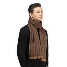 Load image into Gallery viewer, 171904  WAMSOFT 100% Pure Wool Scarf, Gold Camel Long Ultra Soft Striped Scarf Winter Jacquard Scarves for Men
