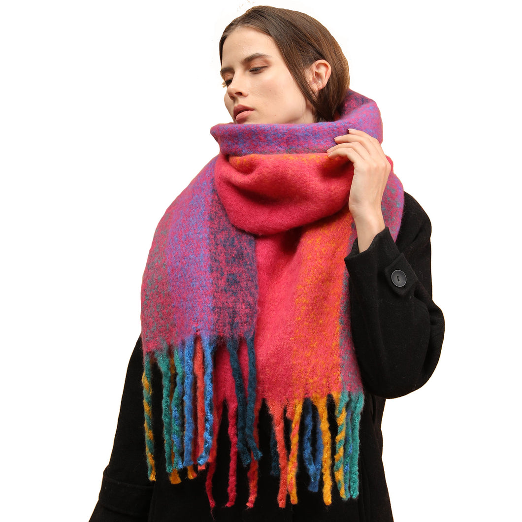 2147-02 WAMSOFT Winter Women's Warm Scarf, Colorful Soft Comfort Elegant Cold Weather Shawl Fashion Long Scarf Braided Pigtail tassel