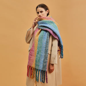 2147-03 WAMSOFT Winter Women's Warm Scarf, Colorful Soft Comfort Elegant Cold Weather Shawl Fashion Long Scarf Braided Pigtail tassel