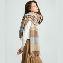Load image into Gallery viewer, 2149-04 WAMSOFT 100% Wool Scarf,Long Plaid Blanket,Brown &amp; Blue
