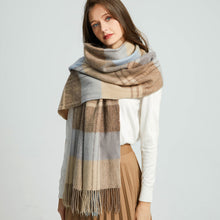 Load image into Gallery viewer, 2149-04 WAMSOFT 100% Wool Scarf,Long Plaid Blanket,Brown &amp; Blue
