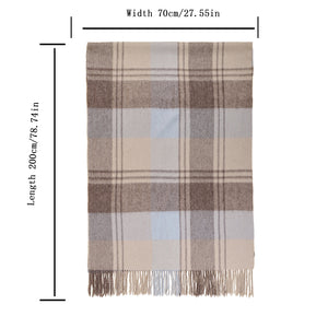 2149-04 WAMSOFT 100% Wool Scarf,Long Plaid Blanket,Brown & Blue