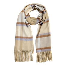 Load image into Gallery viewer, 2265-02 WAMSOFT 100% Wool Scarf,Long Plaid Chunky Scarf，beige&amp;blue line

