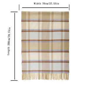 2265-02 WAMSOFT 100% Wool Scarf,Long Plaid Chunky Scarf，beige&blue line