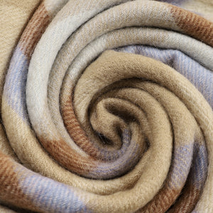 2265-02 WAMSOFT 100% Wool Scarf,Long Plaid Chunky Scarf，beige&blue line