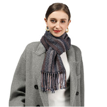 Load image into Gallery viewer, 3982-03 WAMSOFT 100% Pure Wool Scarf, Long Ultra Soft Blue grey brown Striped Scarf Winter Scarves for women men
