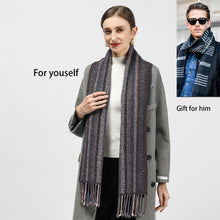 Load image into Gallery viewer, 3982-03 WAMSOFT 100% Pure Wool Scarf, Long Ultra Soft Blue grey brown Striped Scarf Winter Scarves for women men
