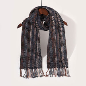 3982-03 WAMSOFT 100% Pure Wool Scarf, Long Ultra Soft Blue grey brown Striped Scarf Winter Scarves for women men