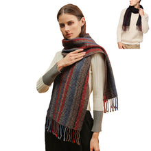 Load image into Gallery viewer, 3982-04 WAMSOFT 100% Pure Wool Scarf, Long Ultra Soft Red Blue grey Striped Scarf Winter Scarves for women men
