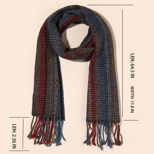 3982-04 WAMSOFT 100% Pure Wool Scarf, Long Ultra Soft Red Blue grey Striped Scarf Winter Scarves for women men